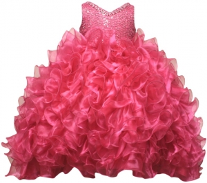 GIRLS RUFFLE DRESSES W/TAIL (FUSHIA) 0515598